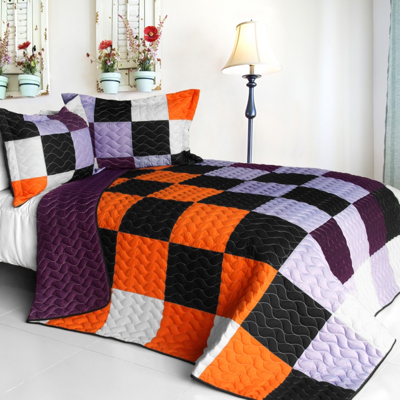 3Pc Vermicelli - Quilted Patchwork Quilt Set - Chess Life