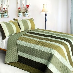 3Pc Vermicelli-Quilted Patchwork Quilt Set - Lost In The Dream