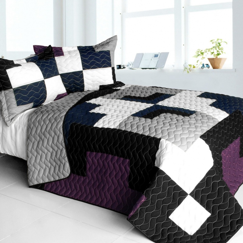 3Pc Vermicelli - Quilted Patchwork Quilt Set - Sand Timer