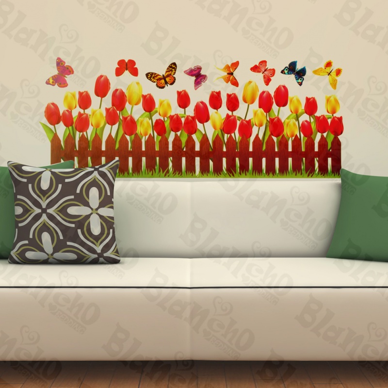 Active Butterfly And Warmth Of Tulips Wall Decals