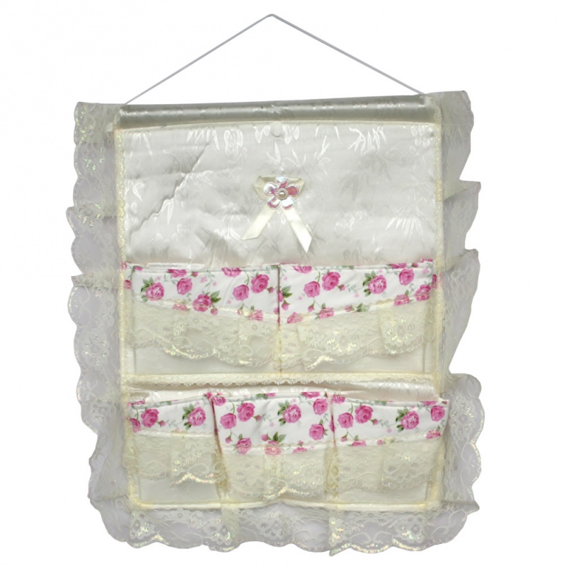 Pink Rose/Wall Hanging/ Wall Organizers / Wall Pocket - Lace & Allover