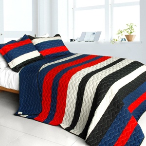 3Pc Vermicelli-Quilted Patchwork Quilt Set - Indescribable Night