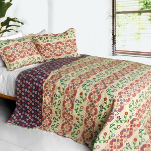 3Pc Cotton Contained Vermicelli-Quilted Patchwork Quilt Set - Glitter