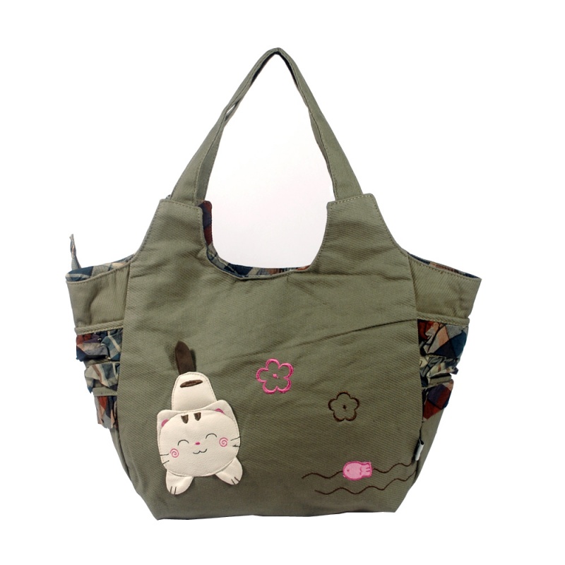 100% Cotton Canvas Shoulder Bag / Swingpack - Pretty Cat
