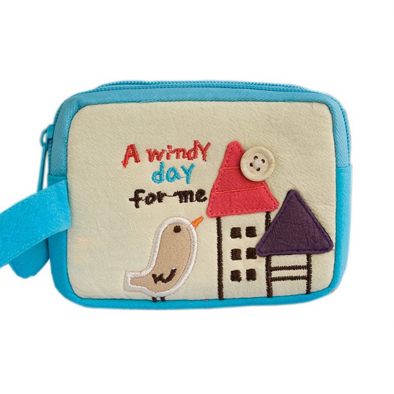 Embroidered Applique Pouch Bag / Cosmetic Bag - A Windy Day For Me