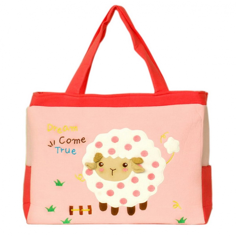 Embroidered Applique Fabric Art Shoulder Tote Bag - Cute Sheep