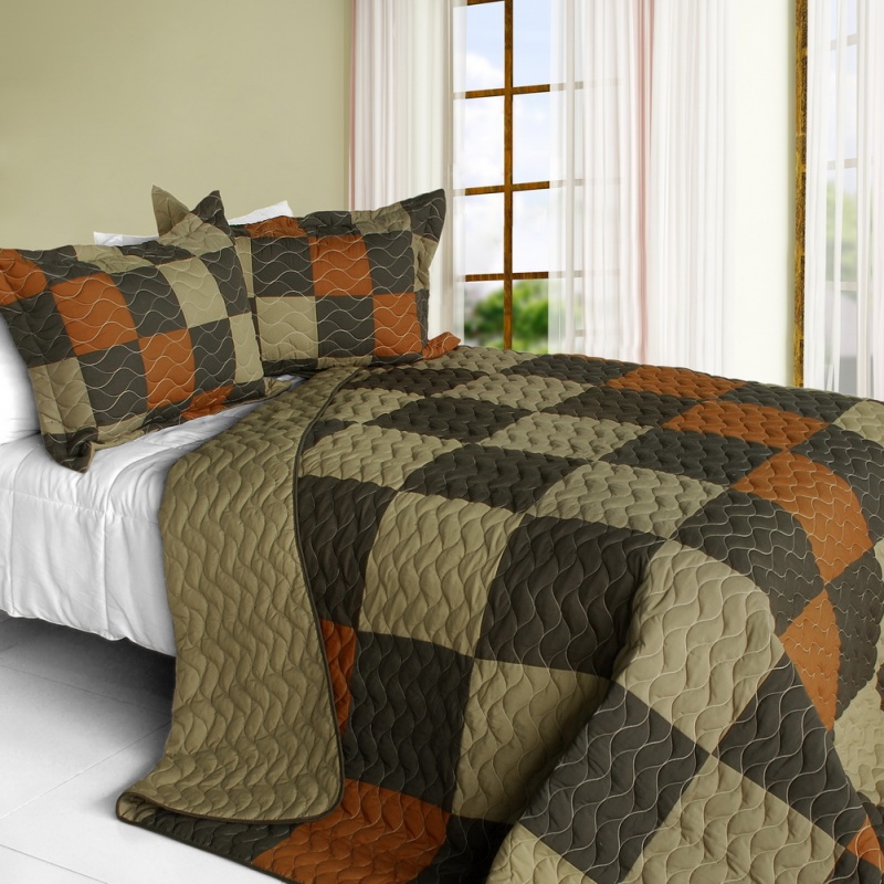 3Pc Vermicelli-Quilted Patchwork Quilt Set - Believe Love