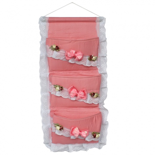 Pink Wall Hanging Wall Baskets - Polka Dot & Lace by Blancho Bedding