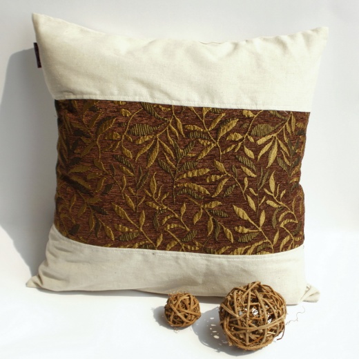 Linen Patch Work Pillow Cushion Floor Cushion - Autumn Leaves