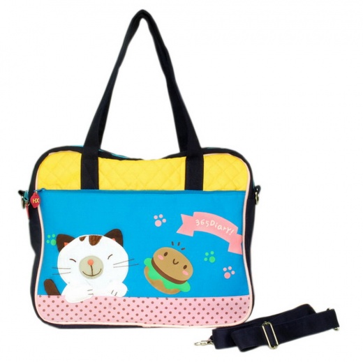 Embroidered Applique Fabric Art Shoulder Tote Bag - Pretty Kitten
