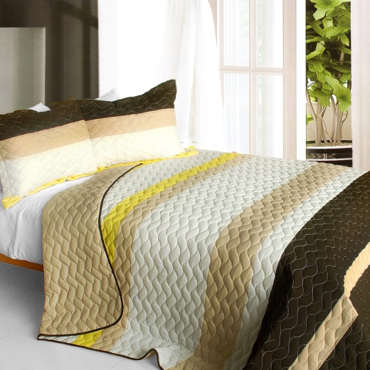3Pc Vermicelli-Quilted Patchwork Quilt Set - Best Home Decoration