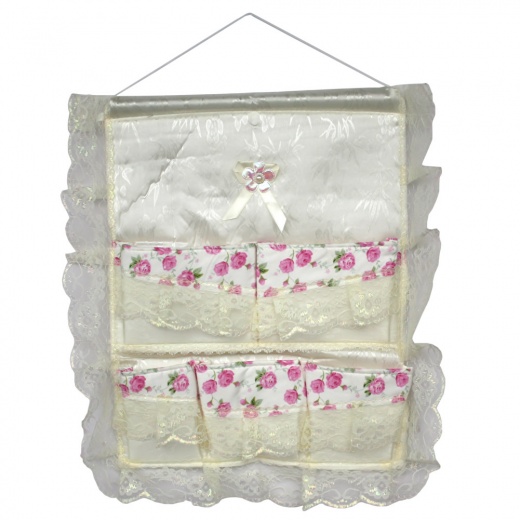 Pink Rose Wall Hanging - Lace & Allover Wall Organizer