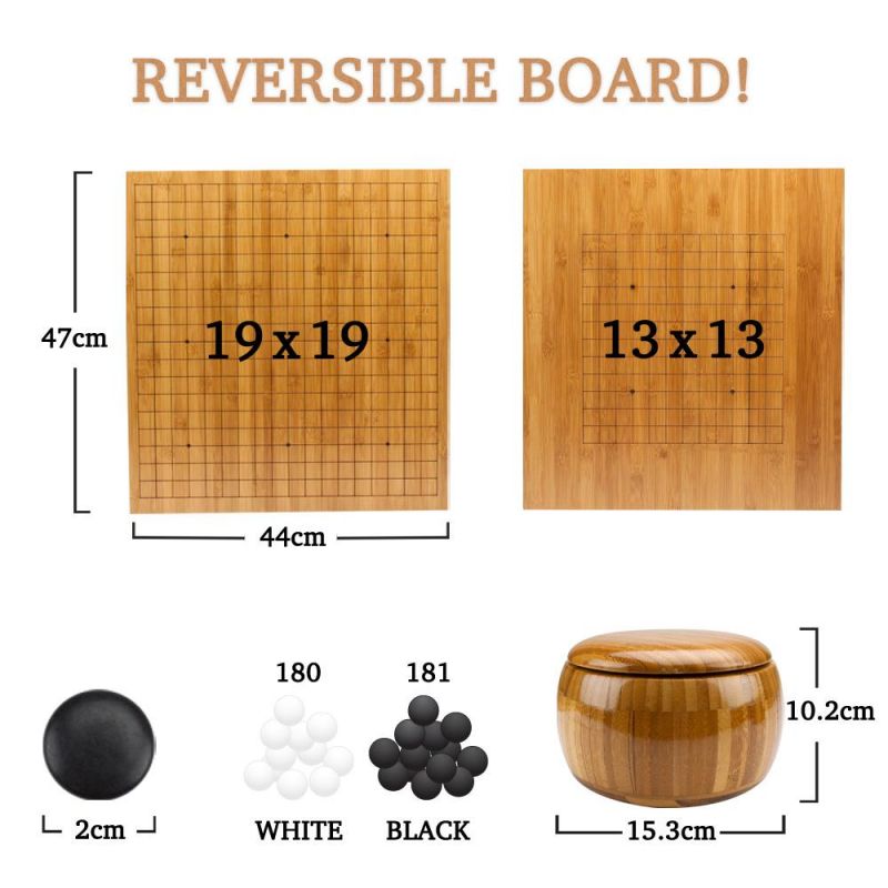 Bamboo Go Set With Reversible Board, Bowls, Stones