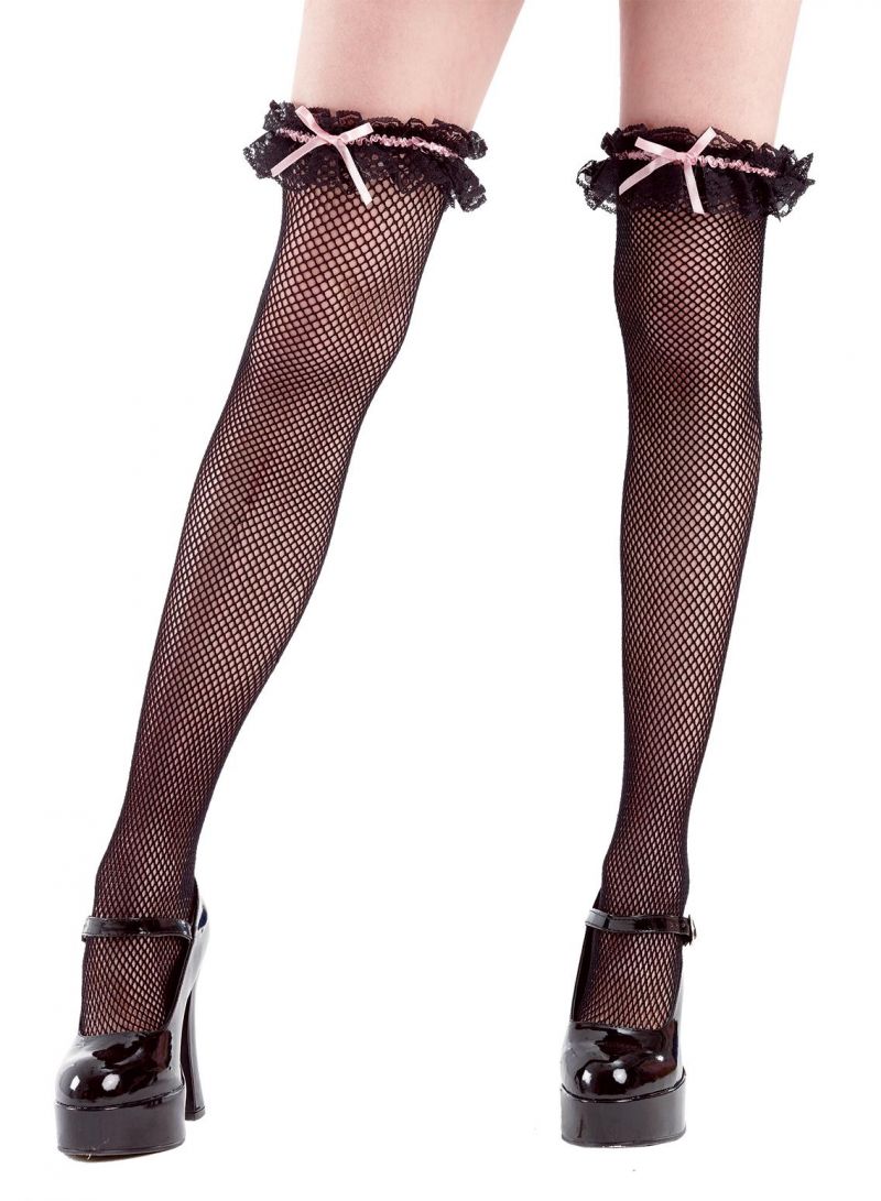 Black Fishnet Thigh High Costume Tights