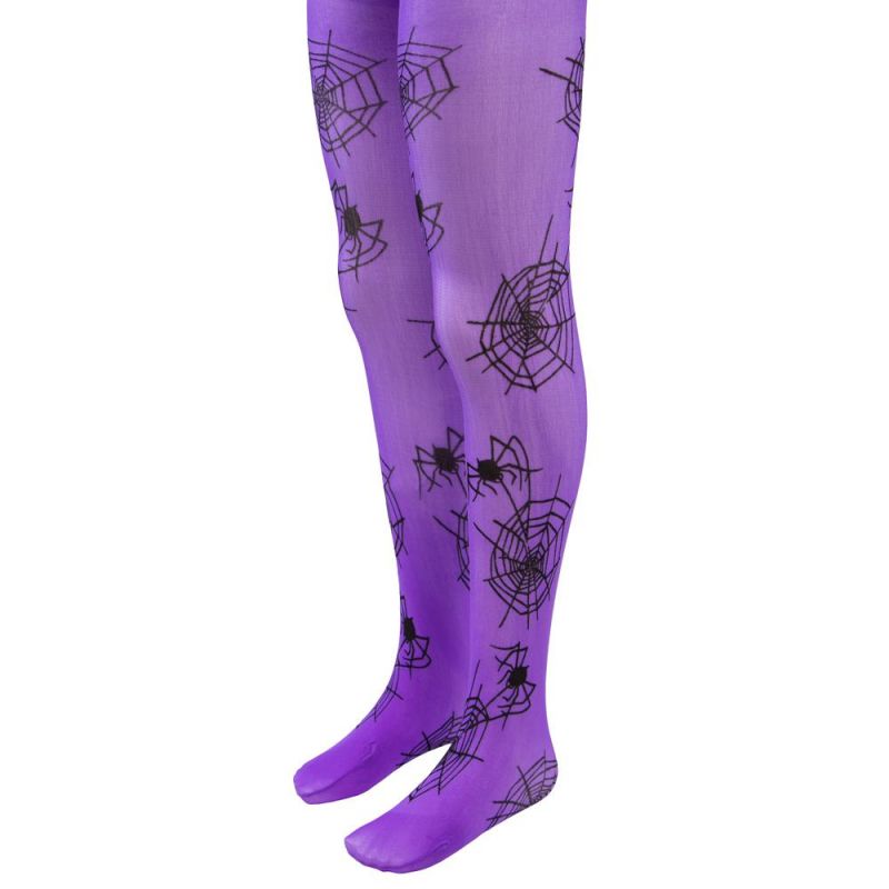 Children's Spider Web Costume Tights, Purple, l