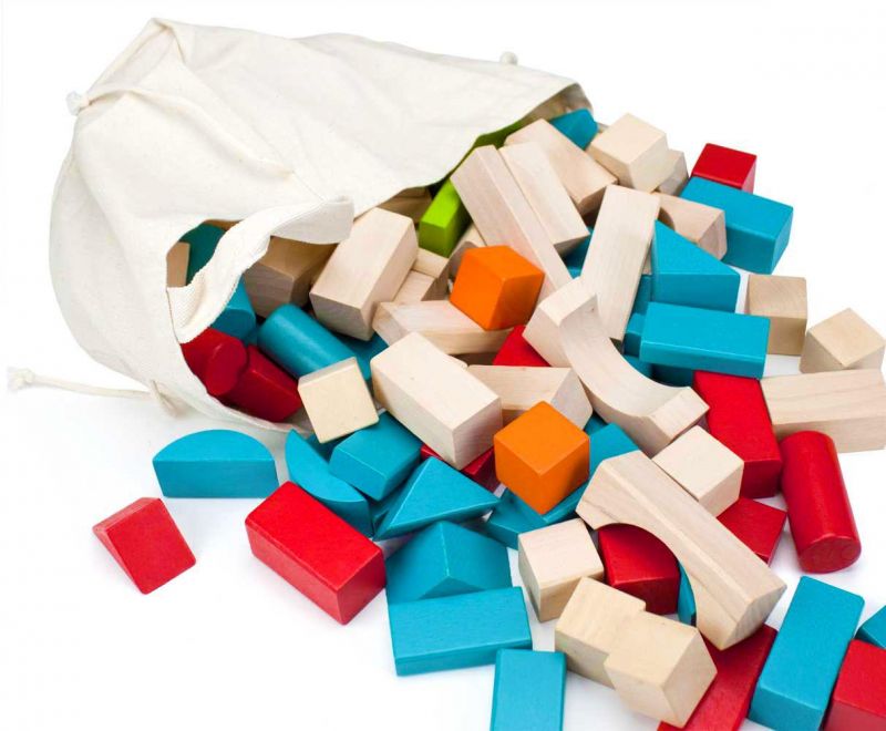 100 Piece Wooden Block Set With Carrying Bag