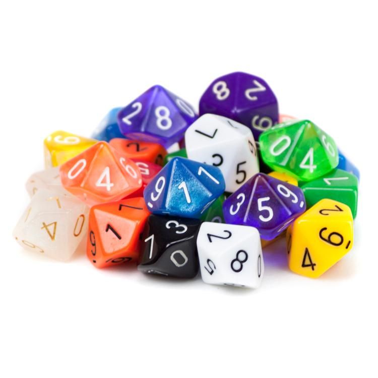 25 Pack Of Random D10 Polyhedral Dice In Multiple Colors