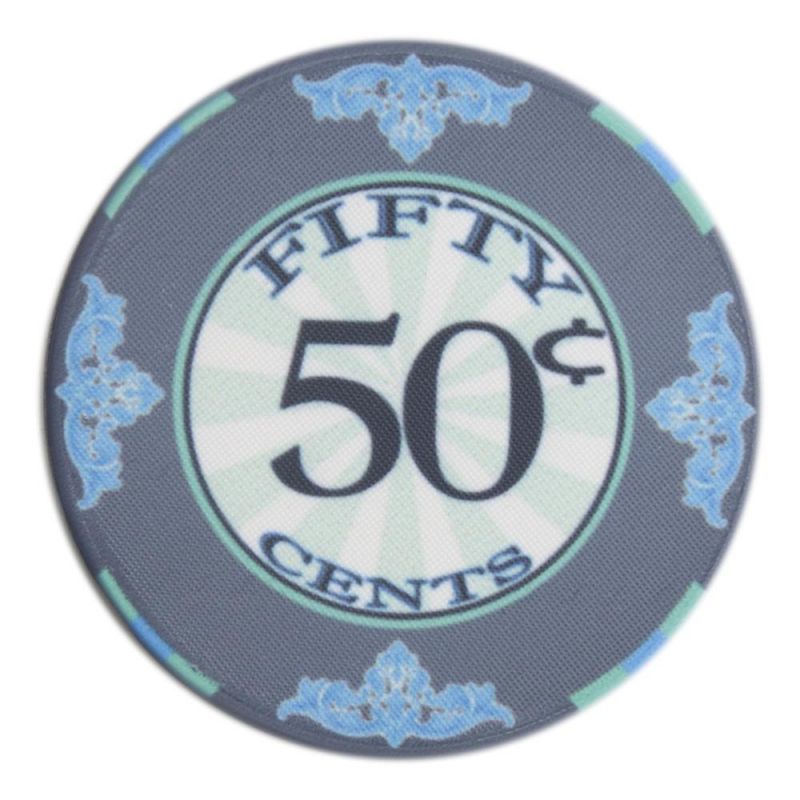 50 (Cent) Scroll 10 Gram Ceramic Poker Chip (25 Pack)