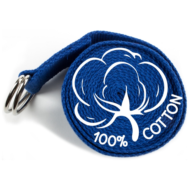 Blue 10' Extra-Long Cotton Yoga Strap With Metal D-Ring