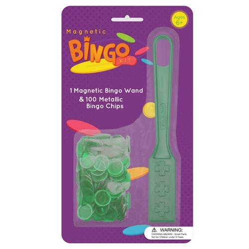 Green Magnetic Bingo Wand With 100 Metallic Bingo Chips
