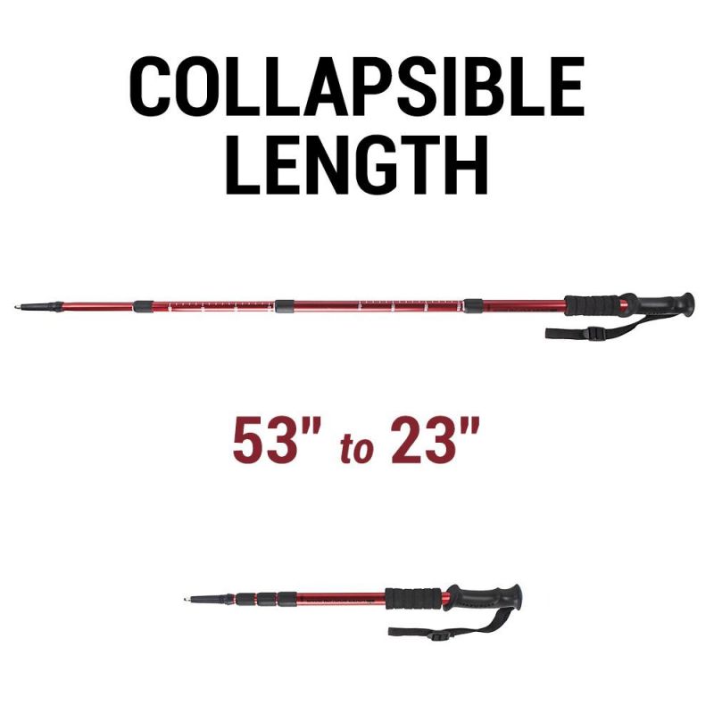 53" Red Shock-Resistant Adjustable Trekking Pole