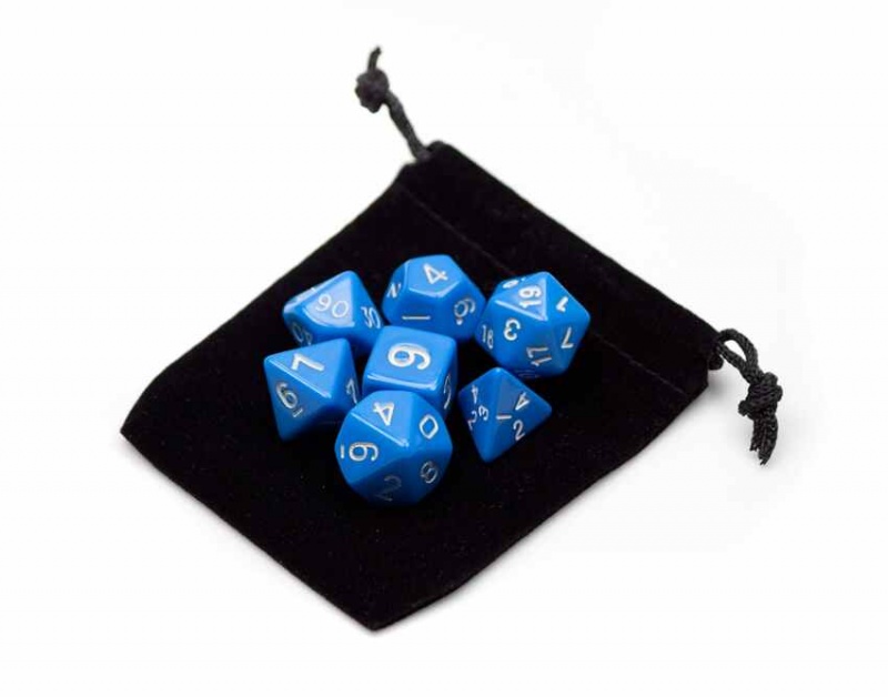 7 Die Polyhedral Dice Set In Velvet Pouch- Opaque Blue