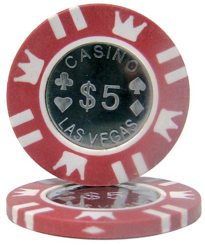 Coin Inlay 15-Gram Poker Chips (25-Pack) - Heavyweight Metal Inlay $5