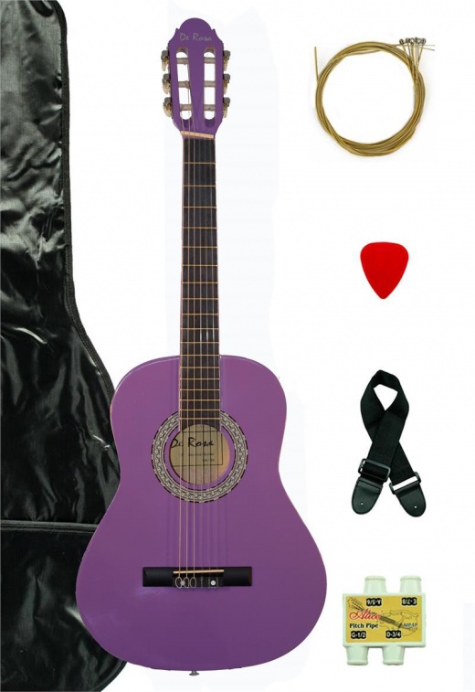 De Rosa Kids Classical Guitar Outfit Light Purple