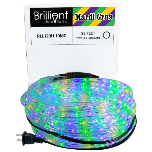 Purple, Green, and Gold LED Rope Light - Mardi Gras Lights - 120 Volt - 33 Feet