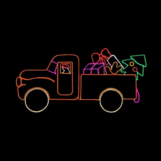Led Rope Light Santa's Truck With Presents Motif - Animated Lighted Silhouette - Multi-Color - 96 Inch