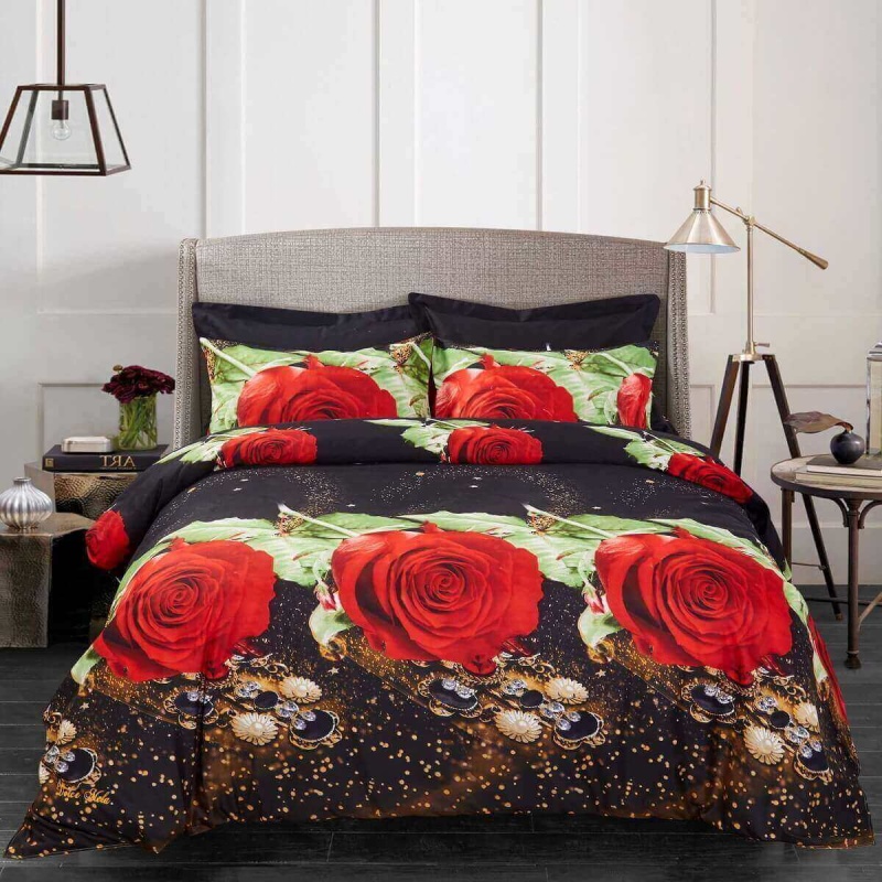 Duvet Cover Set, Queen Size Floral Bedding, Dolce Mela - Night Roses