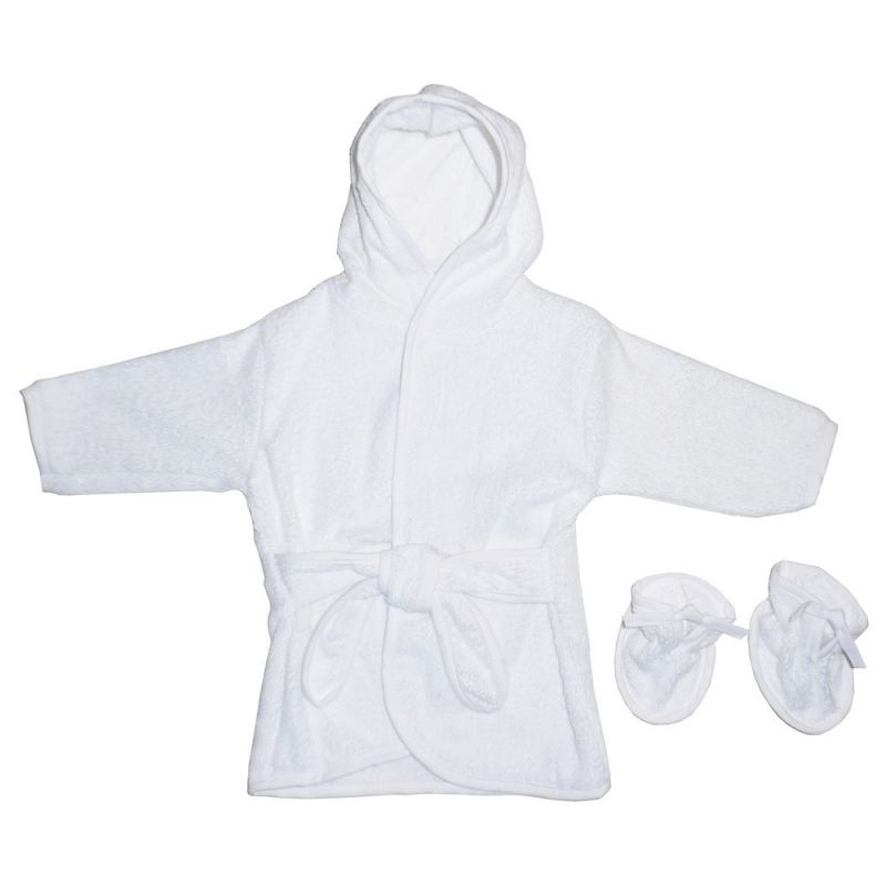 White Terry Hooded Bath Robe - 960W Size : Up To 9 Months / Color : White