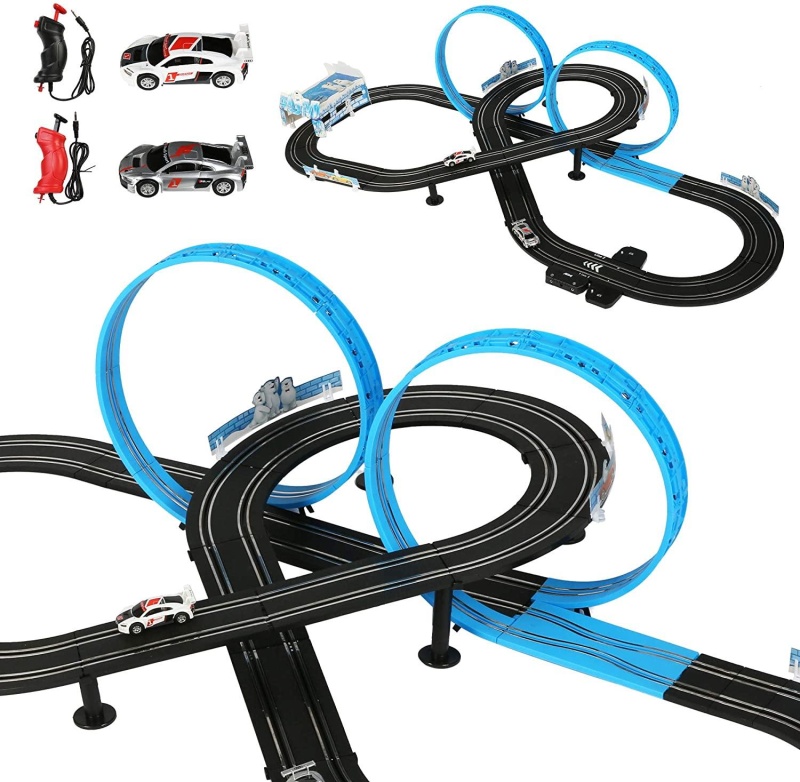 Children’S Electric Racing Track Set, Including 2 Slot Cars 1:64 Scale With Headlights And Dual Racing, Gift Toys For Kids, 20Ft