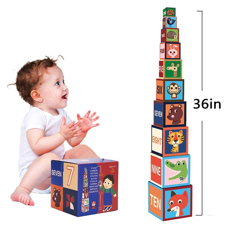 10 Pieces Nesting Blocks Stacking Cube Boxes Educational Number Block For Kids Educational Toy