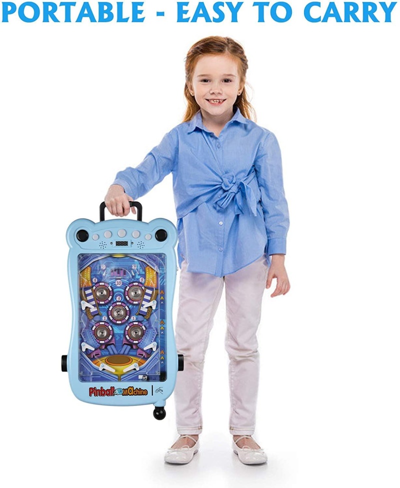 (Out Of Stock) Pinball Machine For Kids Portable Tabletop Game With Scorer And Lights And Sounds Parent-Child Interactive Game Pinball Toys, Blue