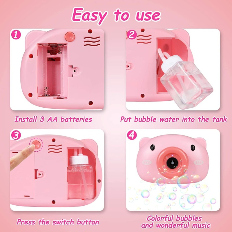 (Out Of Stock) Bubble Machine For Kids Toddlers Automatic Bubble Maker With Light And Music, Boys Girls Electric Blower Toys For Outdoor Park Birthday Party (Pink)