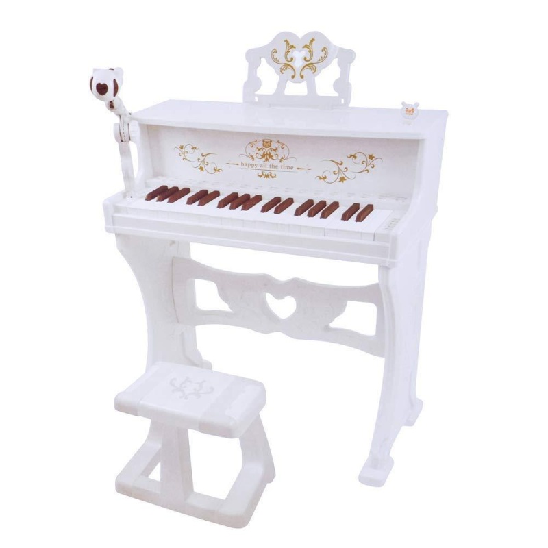 Kids Toy Grand Piano With 37-Key Keyboard Stool And Microphone Little Princess, White