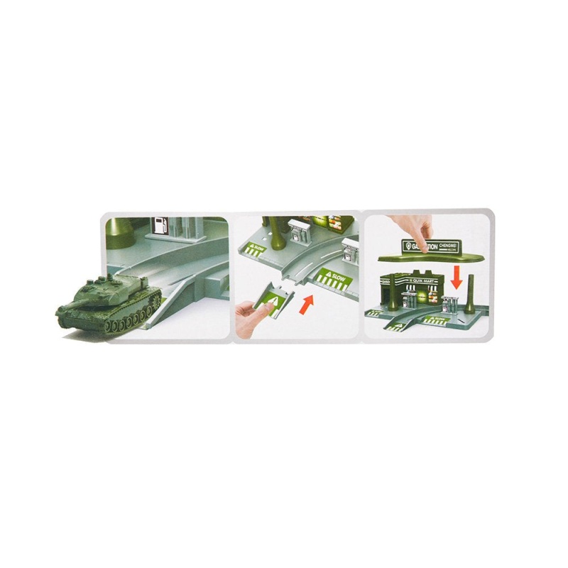 Pretend Toddler's Military Gasoline Station Toy Set With Cars, Green Color Army Men Vehicles