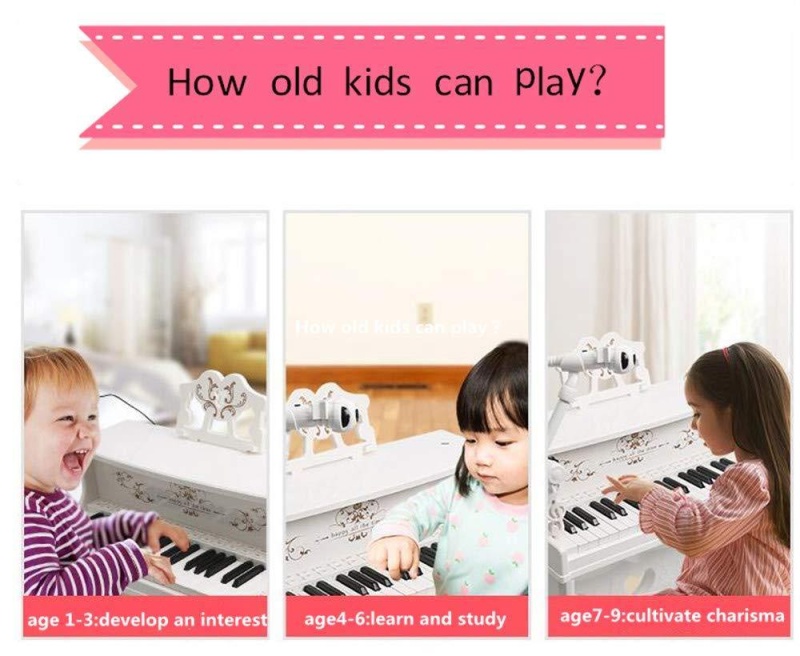 (Out Of Stock) Kids Toy Grand Piano With 37-Key Keyboard Stool And Microphone Little Princess, White