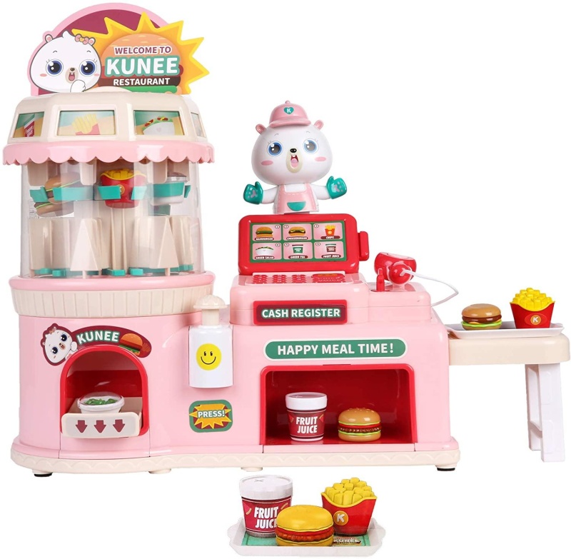 (Out Of Stock) Kids Pretend Play Restaurant Set Interactive Vending Machine Game Play Calculator Cash Register Powered By Usb Charge Or Batteries