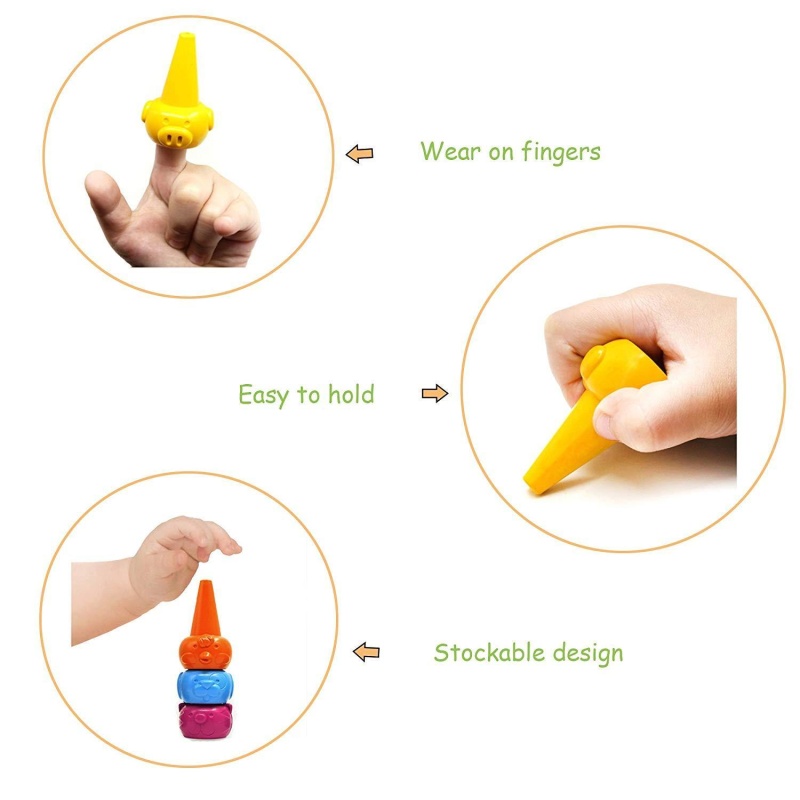 12 Colors Finger Paint Crayons Toddlers Palm Grip Crayon Non Toxic Stackable Washable