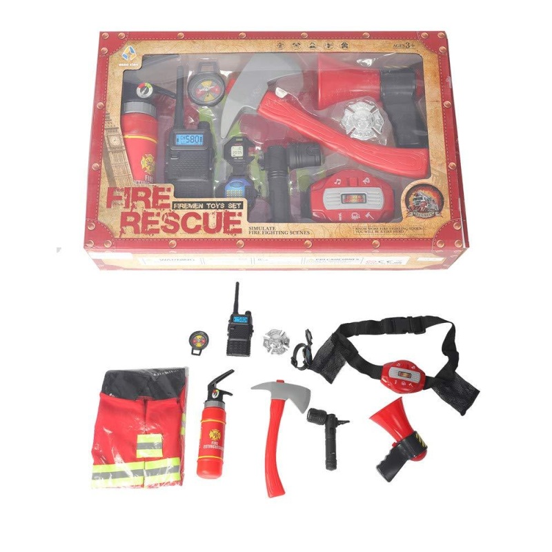 Fireman Costume Fire Chief Dress Up Pretend Role Play Kit Set With Rescue Tools