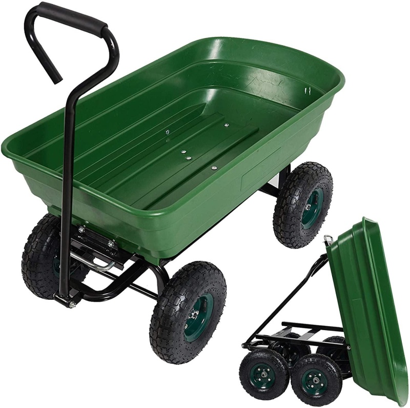 Folding Utility Wagon Poly Garden Dump Cart With Steel Frame And 10