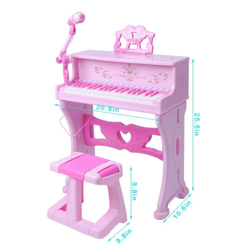 Kids Toy Grand Piano With 37-Key Keyboard Stool And Microphone Little Princess, Pink