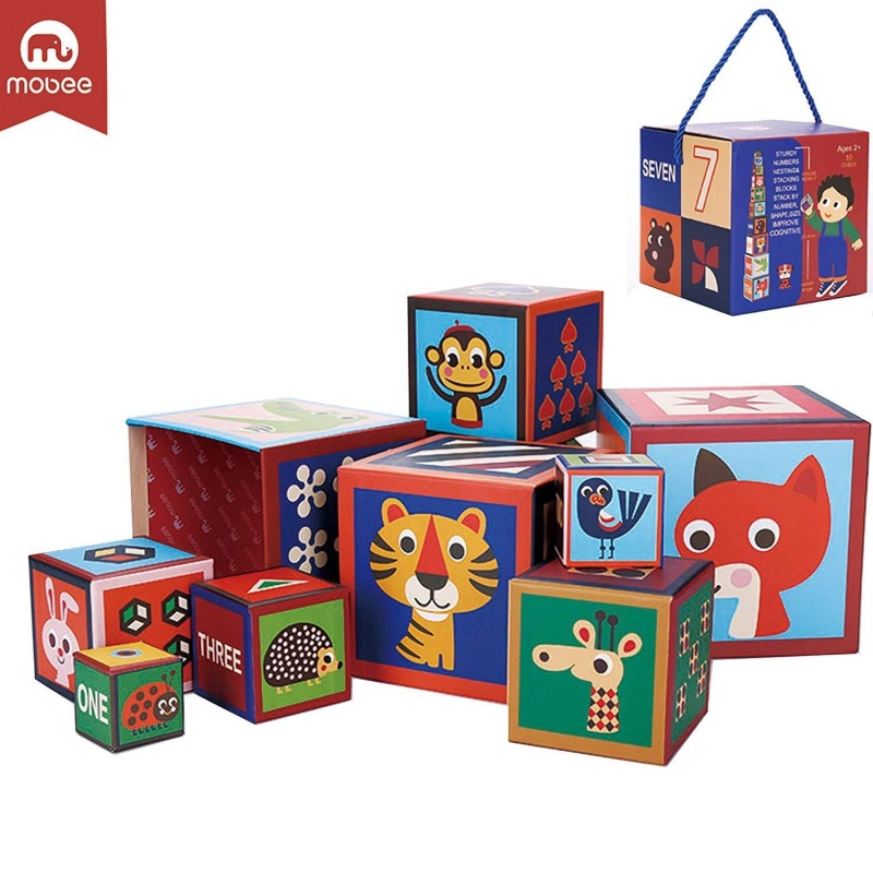 10 Pieces Nesting Blocks Stacking Cube Boxes Educational Number Block For Kids Educational Toy