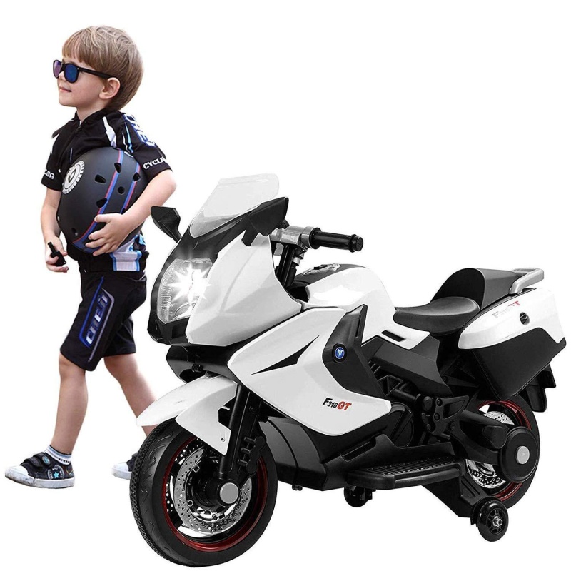 (Out Of Stock) 12V Cool Ride On Kids Electric Motorcycle Driving Toy Car With Two Big Wheels For Boys, White