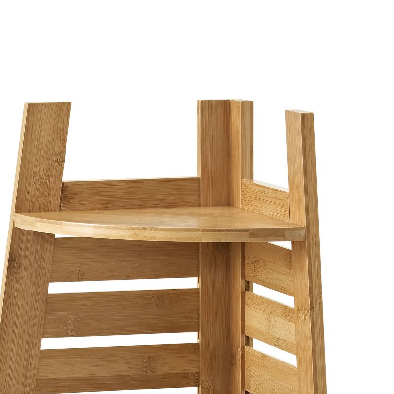 Slated Design 3 Tier Bamboo Corner Shelf With Spacious Storage, Brown