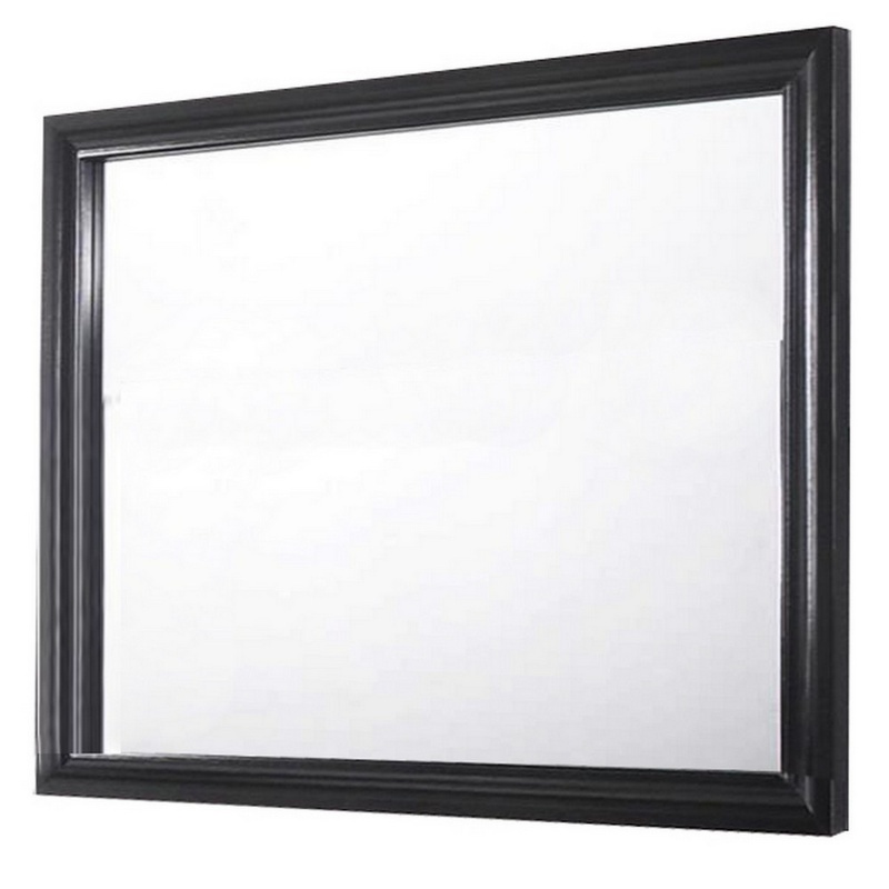 Molded Wooden Frame Dresser Top Mirror, Black And Silver