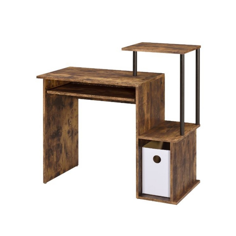 Computer Desk With Built In Bookshelf, Weathered Oak And Black