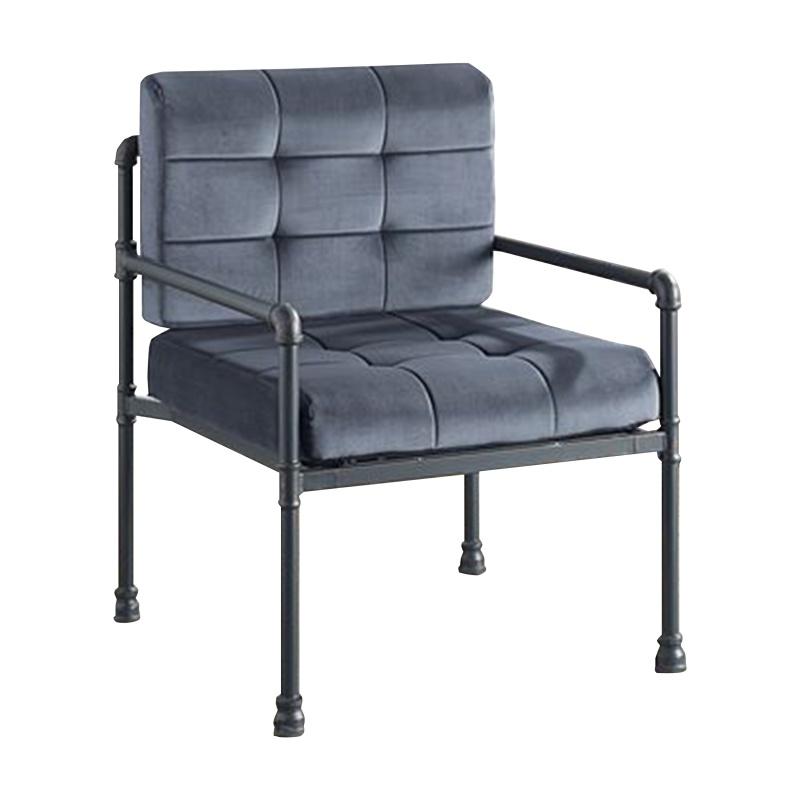 Accent Chair With Tufted Velvet Seat And Metal Frame, Gray